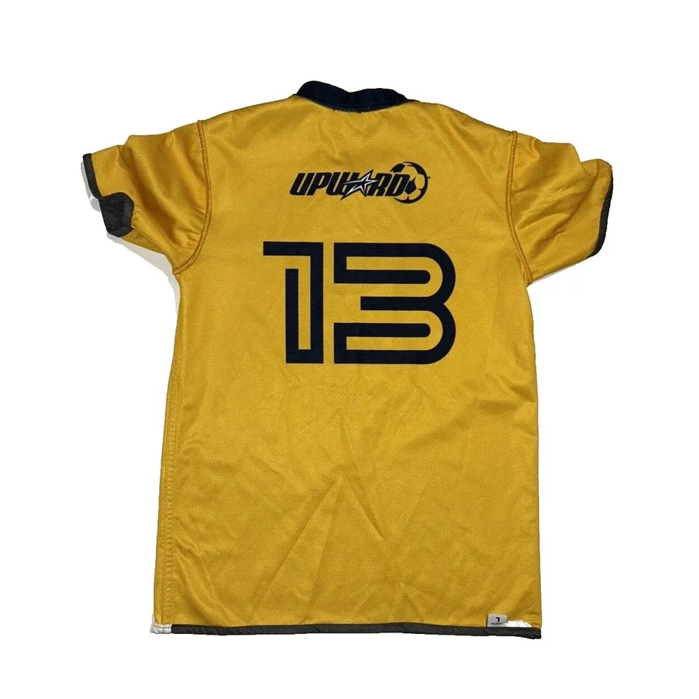 Upward Soccer Jersey Youth Large Yellow Gray Reversible Number 13‎ Short Sleeve